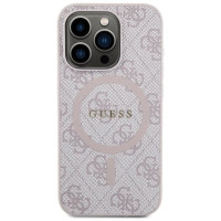 Guess 4G Collection Leather Metal Logo MagSafe Case for iPhone 14 Pro Max - Pink