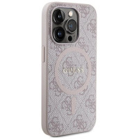 Guess 4G Collection Leather Metal Logo MagSafe Case for iPhone 14 Pro Max - Pink