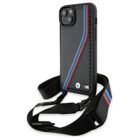 BMW M Edition Carbon Tricolor Lines & Strap case for iPhone 15 Plus / 14 Plus - black
