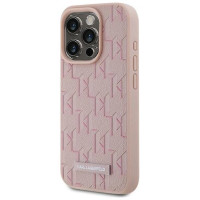 Karl Lagerfeld Leather Monogram Metal Logo case for iPhone 15 Pro - pink