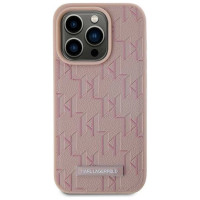 Karl Lagerfeld Leather Monogram Metal Logo case for iPhone 15 Pro - pink