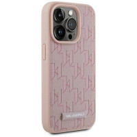 Karl Lagerfeld Leather Monogram Metal Logo case for iPhone 15 Pro - pink