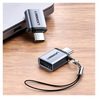 Ugreen US270 USB-C (Male) / USB-A 3.0 (Female) Adapter with Lanyard - Gray