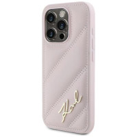 Karl Lagerfeld Diagonal Quilted Script case for iPhone 15 Pro - pink