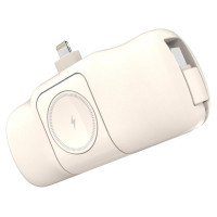 Wozinsky WF16-YLS 5000mAh 15W Lightning Mini Power Bank with Built-in USB-C Cable and Apple Watch Charger - Beige