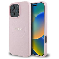 Guess MagSafe Grained Gold Ring iPhone 15 Pro Max Case - Pink
