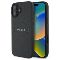 Guess Grained Gold Ring MagSafe case for iPhone 16 Plus - black