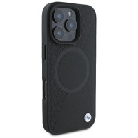 BMW Signature Leather Half Textured & Circle MagSafe case for iPhone 16 Pro - black