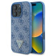 Guess Leather 4G Triangle Strass MagSafe Case for iPhone 16 Pro - Blue
