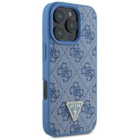Guess Leather 4G Triangle Strass MagSafe Case for iPhone 16 Pro - Blue