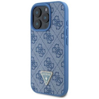 Guess Leather 4G Triangle Strass MagSafe Case for iPhone 16 Pro - Blue