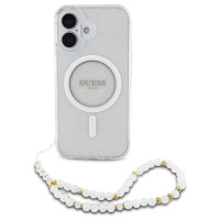 Guess IML Glitter With Pearl Strap MagSafe iPhone 16 Plus Case - Clear