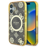 Guess IML Peony On 4G Background MagSafe iPhone 16 Case - Brown