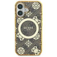 Guess IML Peony On 4G Background MagSafe iPhone 16 Case - Brown