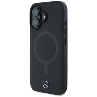 Mercedes Smooth Leather MagSafe iPhone 16 Plus Case - Black
