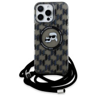 Karl Lagerfeld IML Crossbody Monogram Karl & Choupette Head MagSafe Case for iPhone 16 Pro - Black