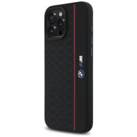 BMW Silicone Hexagon Red Line MagSafe Case for iPhone 16 Pro Max - Black