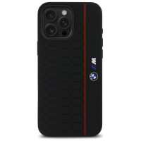 BMW Silicone Hexagon Red Line MagSafe Case for iPhone 16 Pro Max - Black