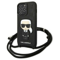 Karl Lagerfeld Leather Monogram Patch and Cord Iconik Case for iPhone 13 Pro / 13 - Black