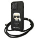 Karl Lagerfeld Leather Monogram Patch and Cord Iconik Case for iPhone 13 Pro / 13 - Black