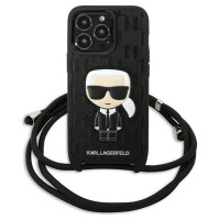Karl Lagerfeld Leather Monogram Patch and Cord Iconik Case for iPhone 13 Pro / 13 - Black