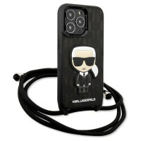 Karl Lagerfeld Leather Monogram Patch and Cord Iconik Case for iPhone 13 Pro / 13 - Black