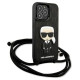 Karl Lagerfeld Leather Monogram Patch and Cord Iconik Case for iPhone 13 Pro / 13 - Black