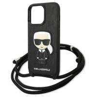 Karl Lagerfeld Leather Monogram Patch and Cord Iconik Case for iPhone 13 Pro / 13 - Black