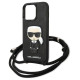 Karl Lagerfeld Leather Monogram Patch and Cord Iconik Case for iPhone 13 Pro / 13 - Black