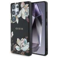 Guess Grained Printed Flower Pattern MagSafe case for Samsung Galaxy S25 Ultra black