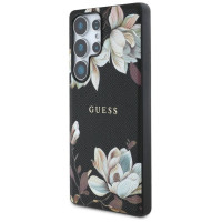 Guess Grained Printed Flower Pattern MagSafe case for Samsung Galaxy S25 Ultra black