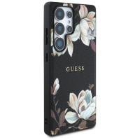 Guess Grained Printed Flower Pattern MagSafe case for Samsung Galaxy S25 Ultra black