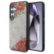 Guess Leather 4G Flowers Print Metal Classic Logo MagSafe Case for Samsung Galaxy S25 - Pink