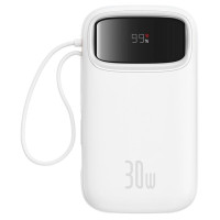 Baseus QPow 2 20000mAh 30W Power Bank with 2 Built-in USB-C Cables - White
