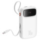 Baseus QPow 2 20000mAh 30W Power Bank with 2 Built-in USB-C Cables - White