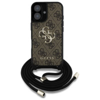 Guess 4G Big Logo Cord Stap Crossbody Case for iPhone 16 Brown