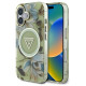 Guess Glitter Flowers Triangle Buttons MagSafe case for iPhone 16 green