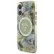 Guess Glitter Flowers Triangle Buttons MagSafe case for iPhone 16 green