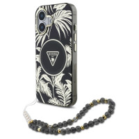 Guess Palm Trees Triangle Pearl Strap MagSafe case for iPhone 16 black