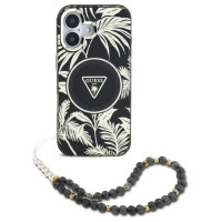 Guess Palm Trees Triangle Pearl Strap MagSafe case for iPhone 16 black