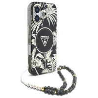 Guess Palm Trees Triangle Pearl Strap MagSafe case for iPhone 16 black