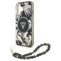 Guess Palm Trees Triangle Pearl Strap MagSafe case for iPhone 16 black