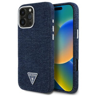 Guess Denim Triangle Logo MagSafe iPhone 16 Pro Max Case - Blue