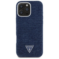 Guess Denim Triangle Logo MagSafe iPhone 16 Pro Max Case - Blue