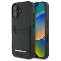 Karl Lagerfeld HC Grained PU Cardslot Metal Elong iPhone 16 Case - Black