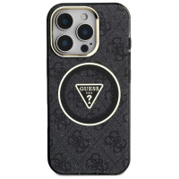 Guess IML Metal Glitter 4G Circle Triangle MagSafe Case for iPhone 16 Pro - Black
