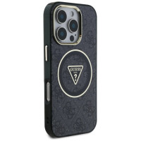 Guess IML Metal Glitter 4G Circle Triangle MagSafe Case for iPhone 16 Pro - Black