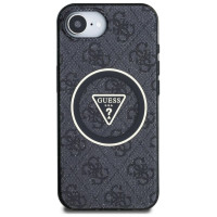 Guess IML Metal Glitter 4G Circle Triangle MagSafe Case for iPhone 16e - Black