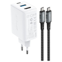 Acefast 2in1 charger GaN 65W USB Type C / USB, adapter adapter HDMI 4K @ 60Hz (set with cable) white (A17 white)