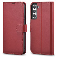 Icarer Haitang Leather Wallet Case Leather Case for Samsung Galaxy S22 + (S22 Plus) Wallet Housing Cover Red (AKSM05RD)